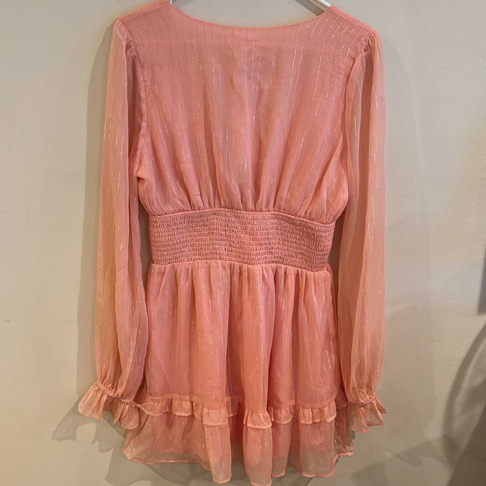 Lovers + Friends Blush Pink Deep V Tiered Mini Dress - Picture 9 of 9